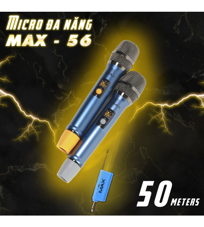 Bộ 2 Micro không dây đa năng Max 56 - Hút âm tốt, chống hú hiệu quả - Sạc pin ngay trên mic