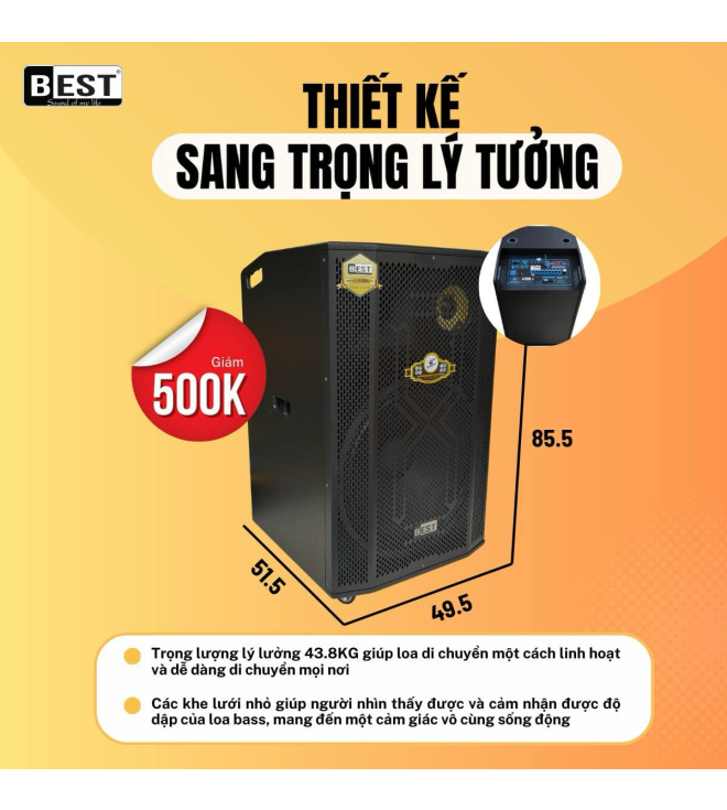 Loa điện di động Best 6930 1000W Bass50 (kèm 2 mic) 