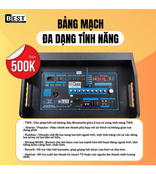 Loa điện di động Best 6930 1000W Bass50 (kèm 2 mic) 