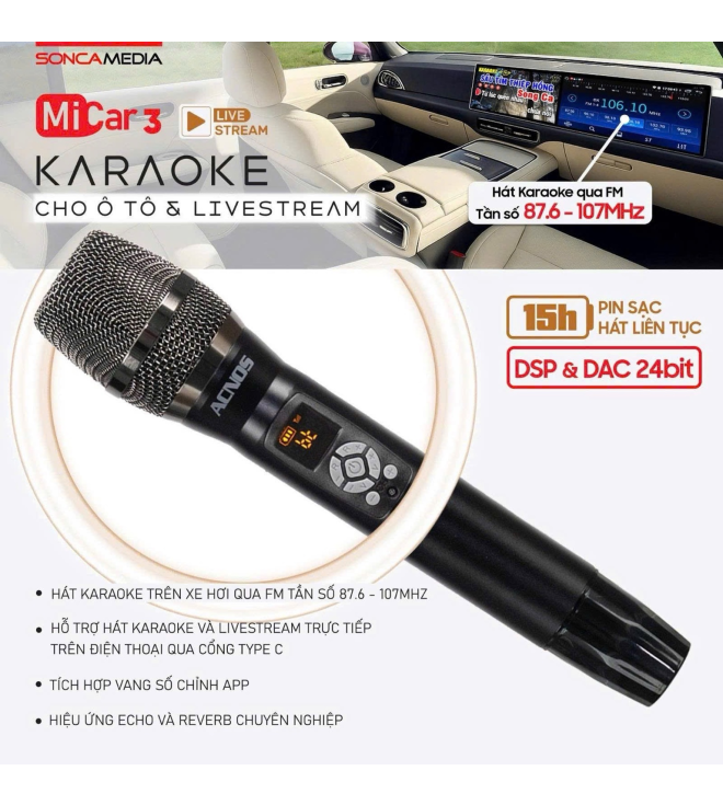 Micro Karaoke Trên Ô Tô Micar 3 Live - Tích Hợp Livestream OTG