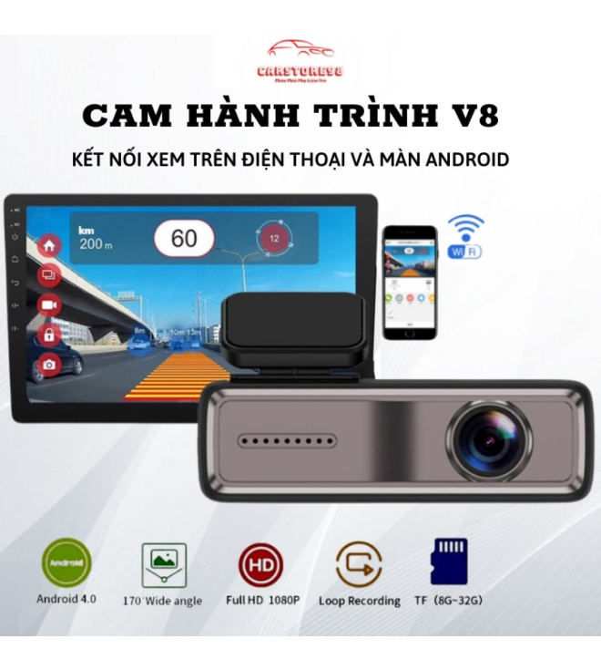 Camera Hành Trình Ô Tô Oled V8, Quay Full HD 1080, Bảo Hành 12 Tháng