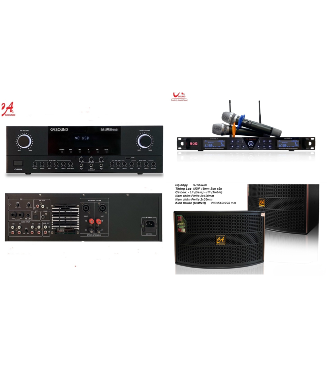 Dàn Karaoke Ca Sound Việt Nam - Đẩy Liền Vang KA-450 + Loa Full 30cm K312 Plus + Micro không dây UHF cao cấp