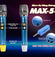Bộ 2 Micro không dây đa năng Max 56 - Hút âm tốt, chống hú hiệu quả - Sạc pin ngay trên mic